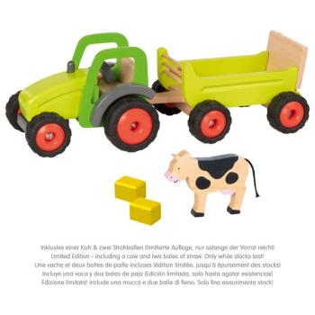 goki Traktor mit Anhänger und Kuh